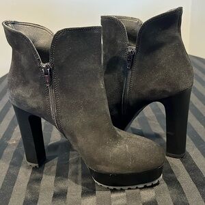 Women's High Heel platform Booties Black Suede, cinti , Made In Italy Size 38